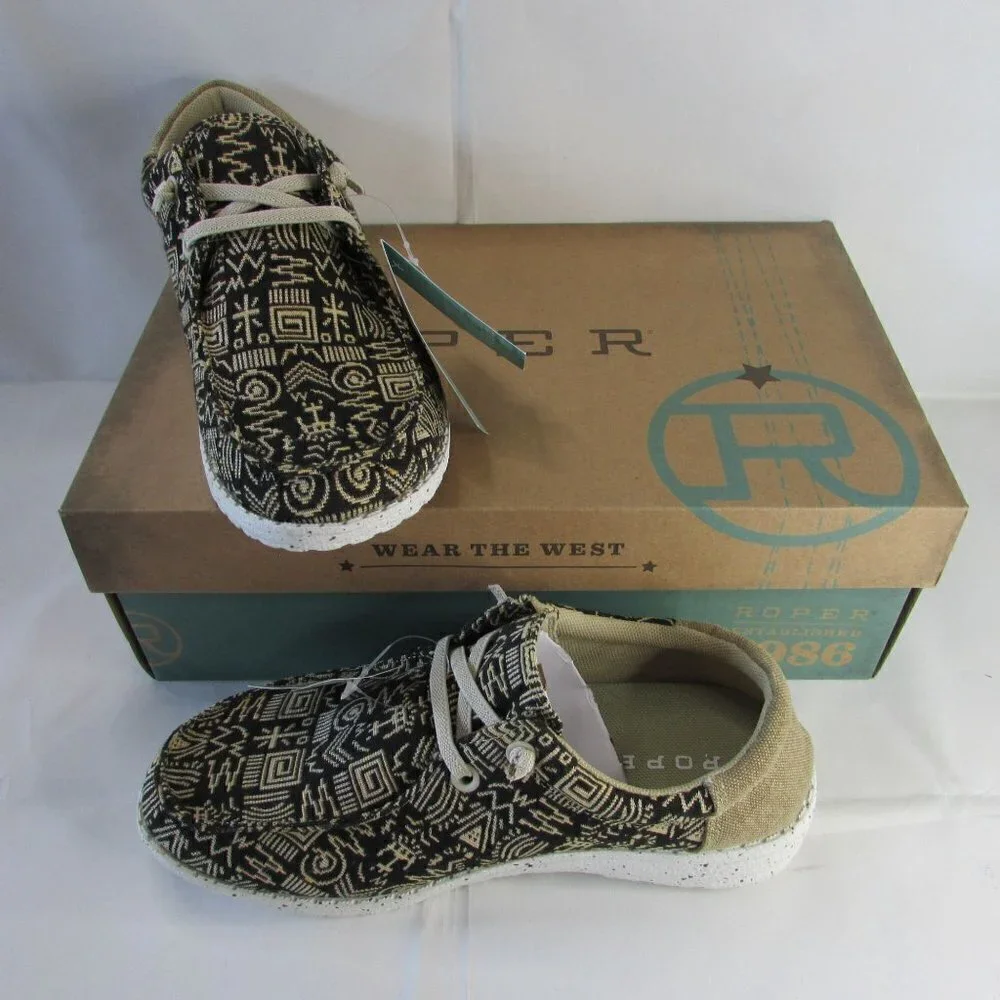Roper Women's Hang Loose Loafer Casual Shoe - Black/Tan Aztec